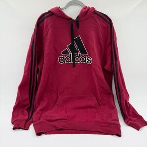 Adidas Mens Burgundy Red 3-Stripe‎ Pullover Hoodie Sweatshirt XL 089932